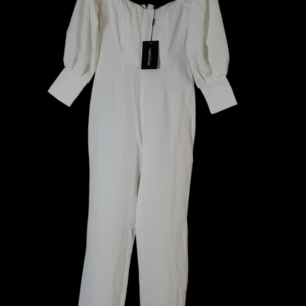 PrettyLittleThing Off-White Puff Sleeve Jumpsuit